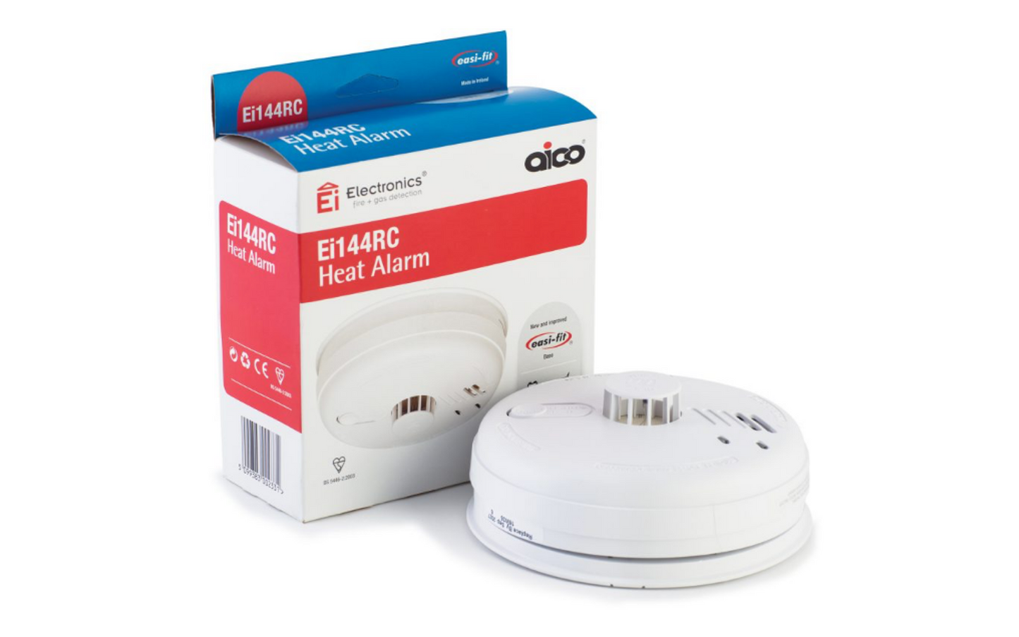 AICO Ei144RC MAINS HEAT ALARM DETECTOR BATTERY BACK UP C/W BASE - EXPIRY 2029