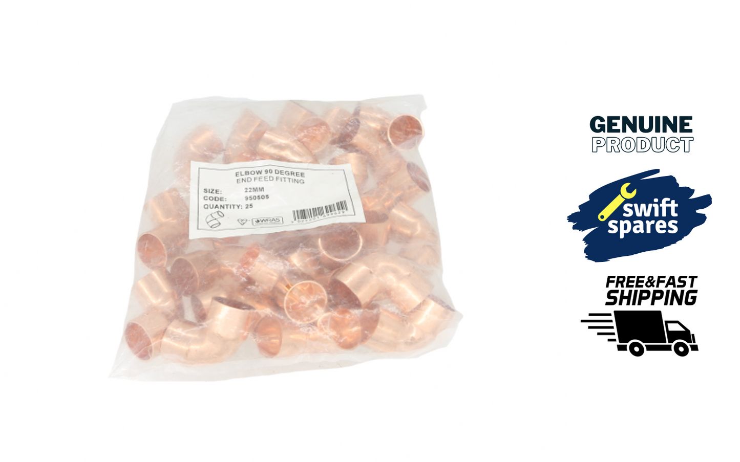 PlumbRight 950505 End Feed Elbow 90 Degree 22mm x25