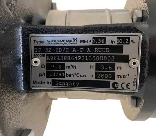 Grundfos TP 32-60/2 A-F-A-RUUE 0.25kW Inline Single Stage Pump