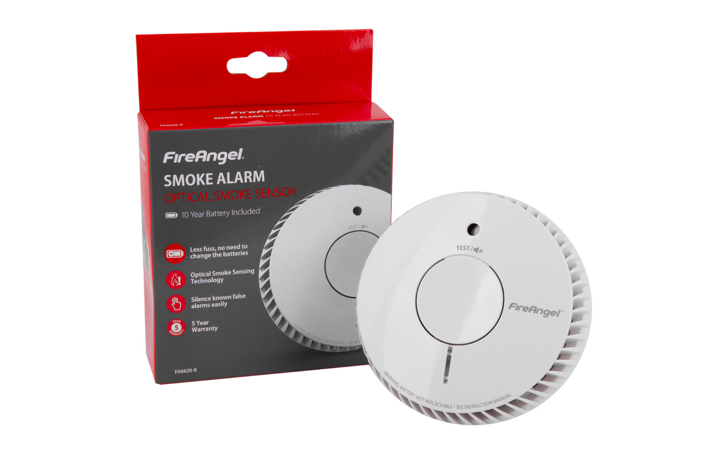 FireAngel Optical Sensor Smoke Detection Alarm 10 Year Sealed For Life FA6620-R