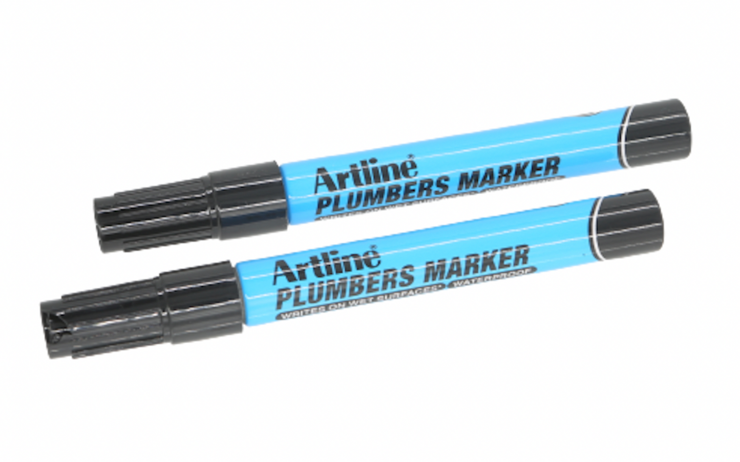 2x Artline Plumbers Permanent Marker Pen Marks Wet Surfaces Pipes Plastic Metal