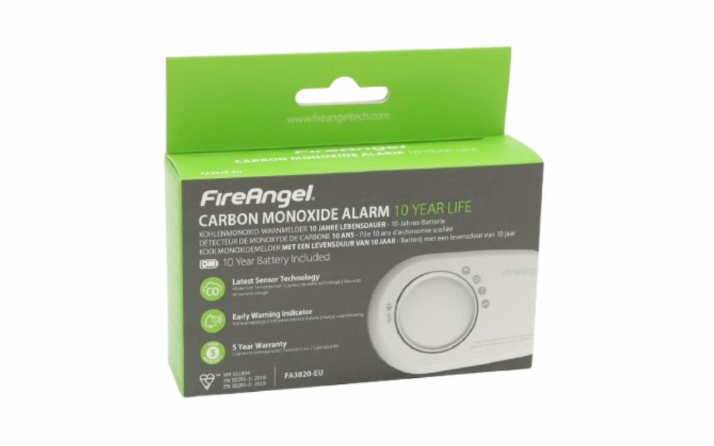 FireAngel Carbon Monoxide Alarm FA3820-EU 10yr battery EarlyWarning Indicator