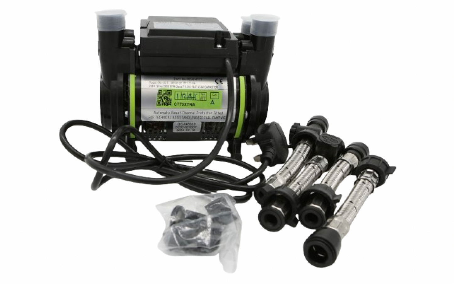 Salamander CT75+ XTRA 2.0 Bar Positive Twin Shower Pump +Iso Hoses CT75PLUS XTRA