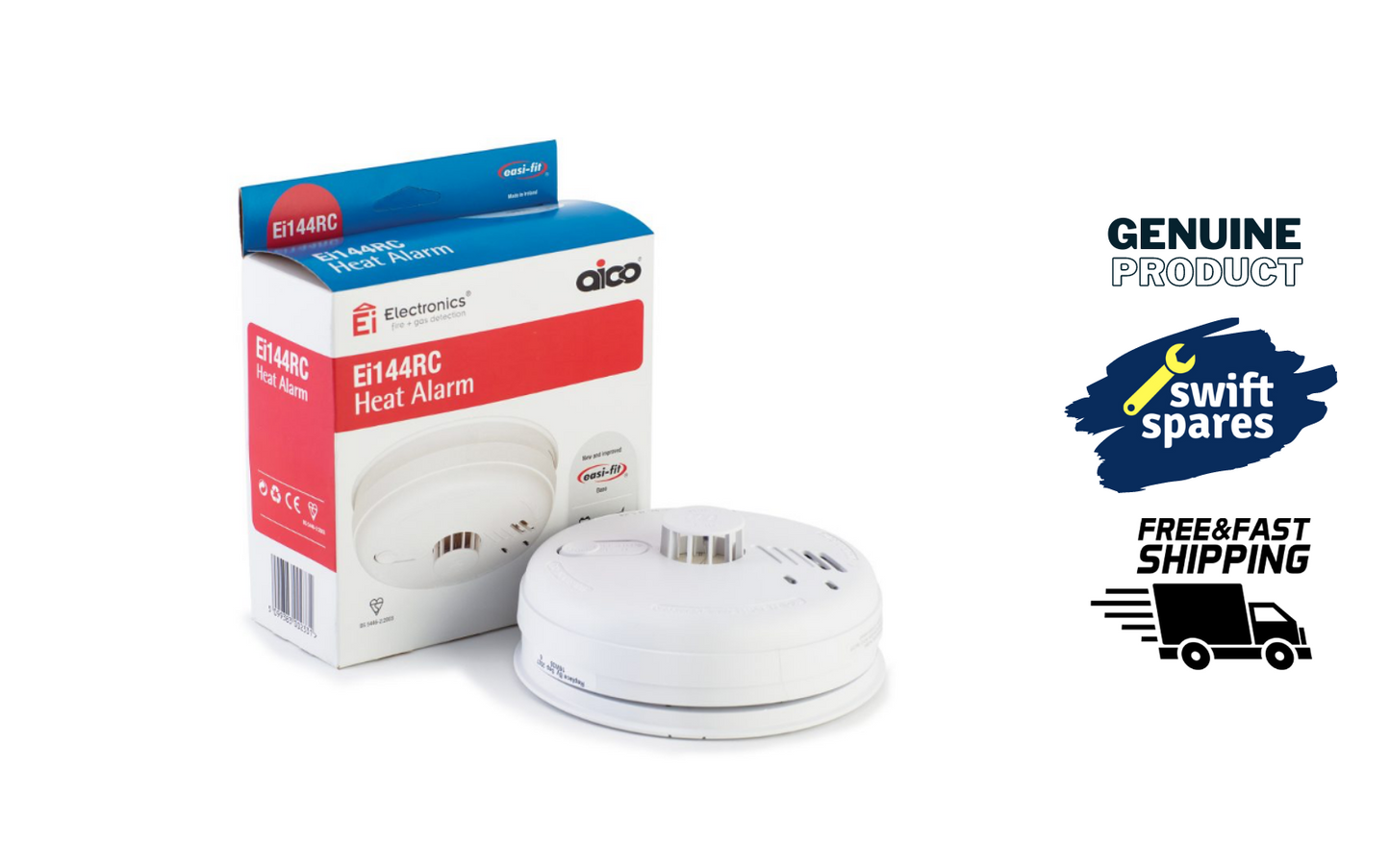 AICO Ei144RC MAINS HEAT ALARM DETECTOR BATTERY BACK UP C/W BASE - EXPIRY 2029