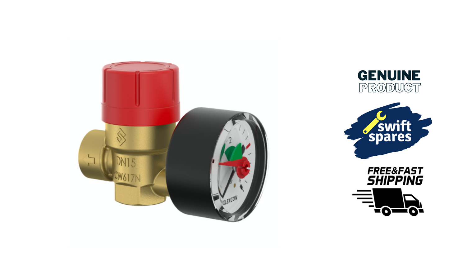 Flamco Prescomano 1/2 x 1/2 - 3bar NF Safety Valve with Pressure Gauge 27684
