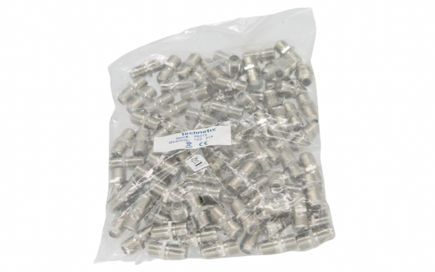 100 x Technetix PA013 F Plug Coupler F81 Barrel Splice Connector Adaptor Joiner